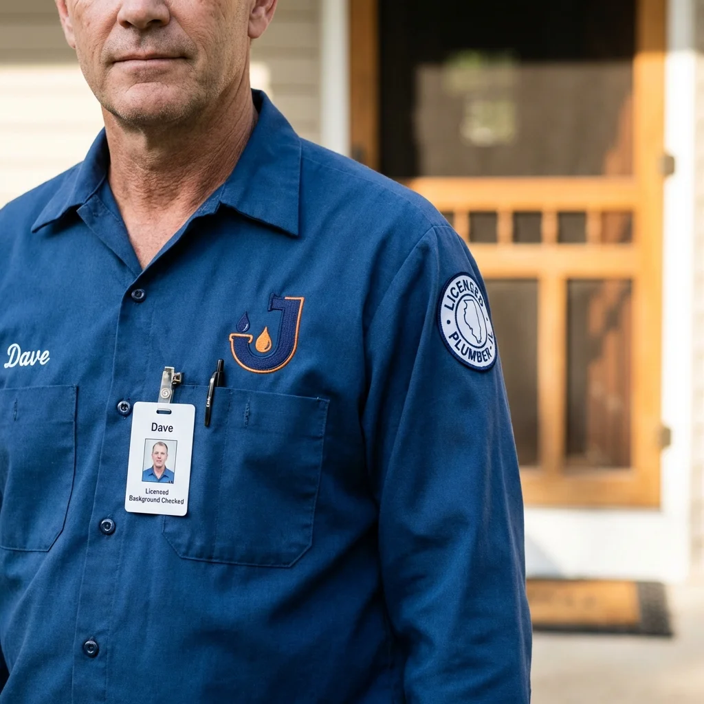 Licensed plumber showing ID badge in Elk Rapids, MI