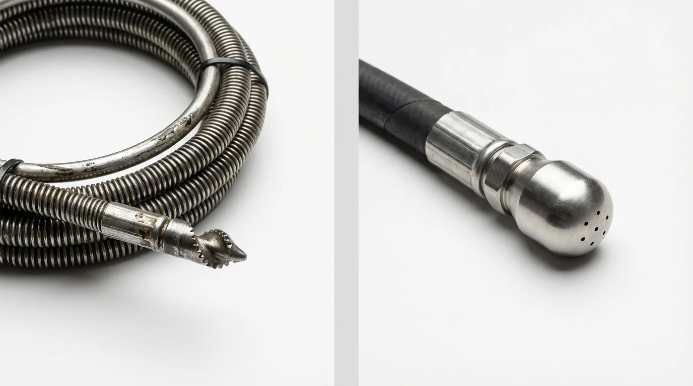 Drain snake cable and hydro jetting nozzle used for drain cleaning in Elk Rapids, MI