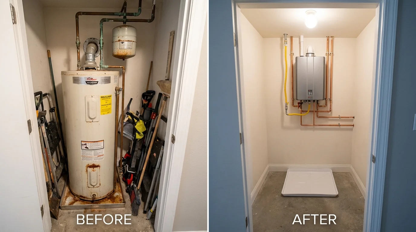 Tank water heater versus wall-mounted tankless unit comparison for Elk Rapids, MI homeowners